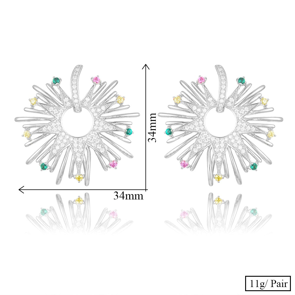 Fireworks Flower Full Micro Paved Crystal Zircon Drop Earring