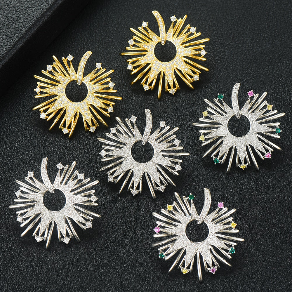 Fireworks Flower Full Micro Paved Crystal Zircon Drop Earring