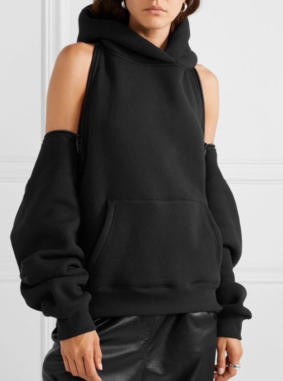 Zip 2 Ways Wear Sweatshirts Backless Off Shoulder Hoodies