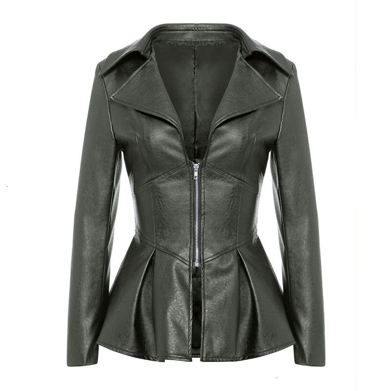 Dressy PU Leather Patchwork Zipper Jacket