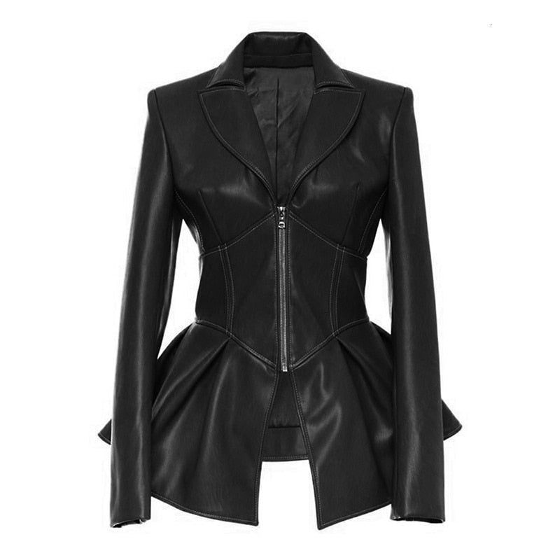 Dressy PU Leather Patchwork Zipper Jacket