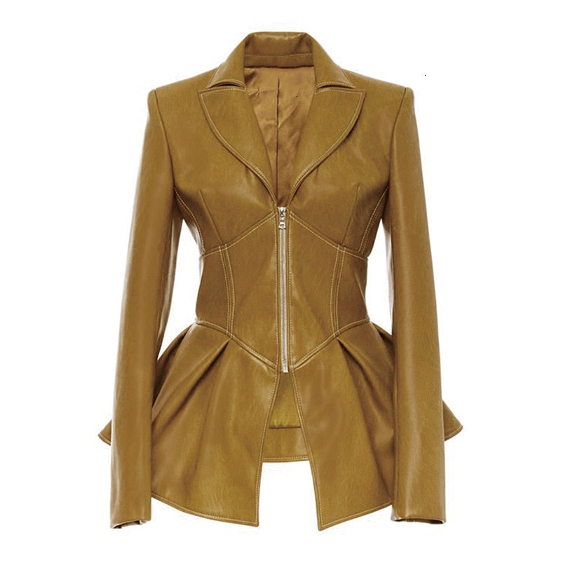 Dressy PU Leather Patchwork Zipper Jacket