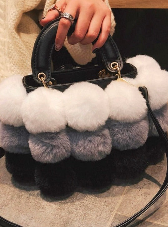 Warm Winter Faux Fur Ball Tote Bag