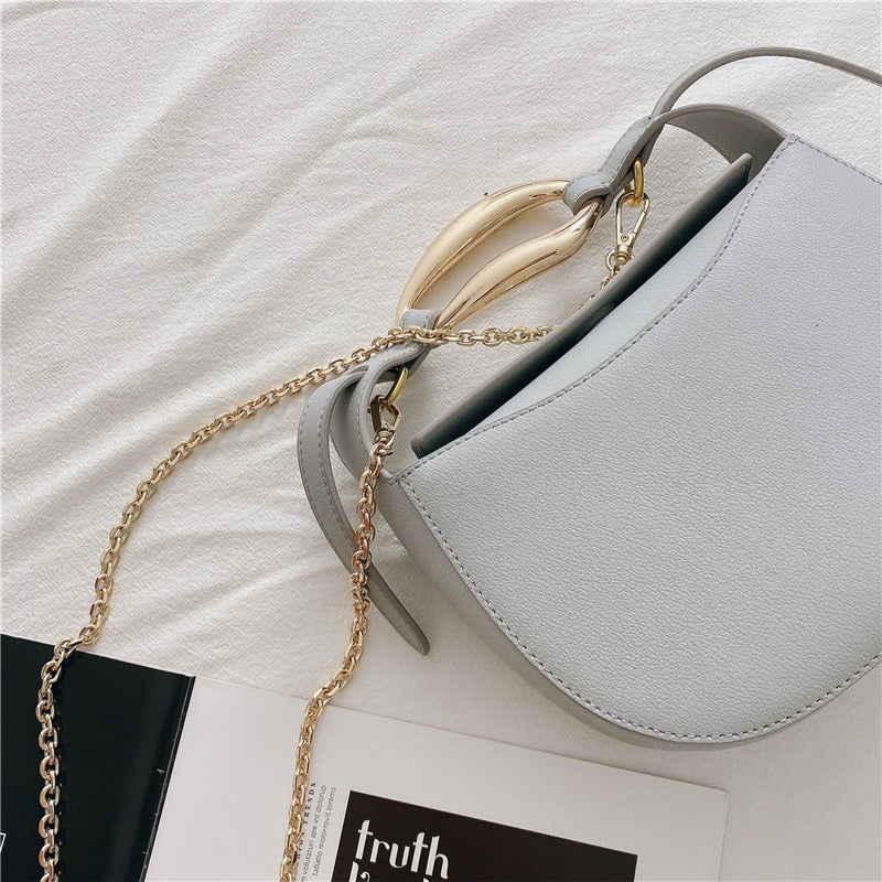 Apple Shape Genuine Leather Chains Crossbody Bag