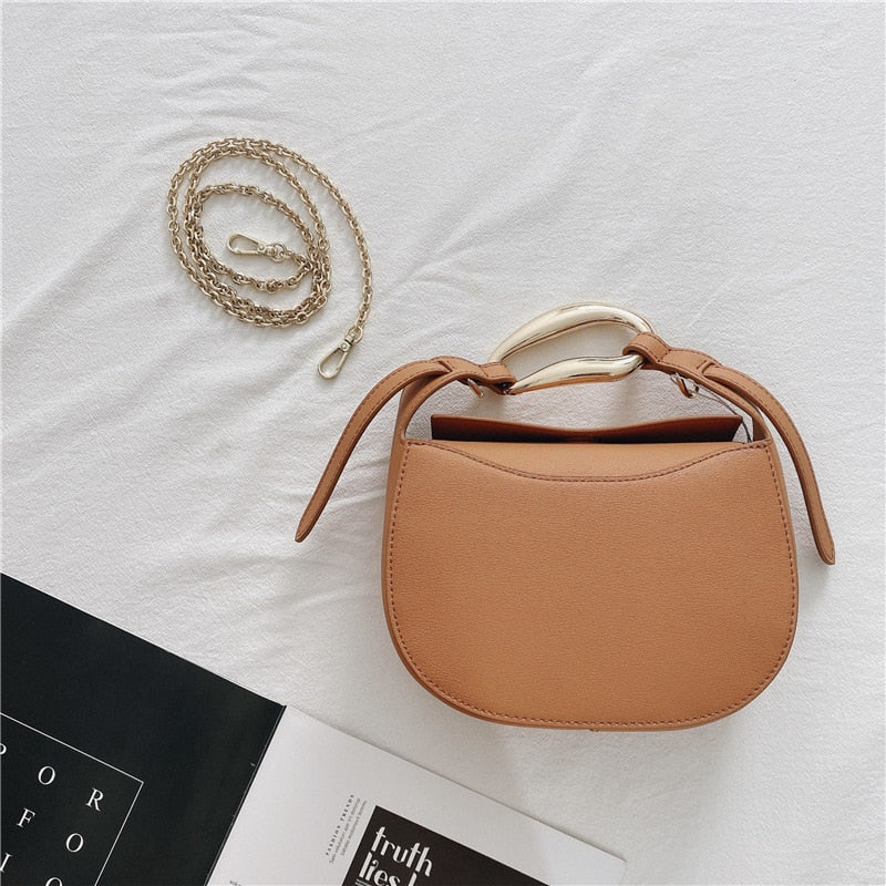 Apple Shape Genuine Leather Chains Crossbody Bag