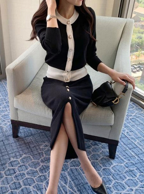 High Waist Split Skirt Suit