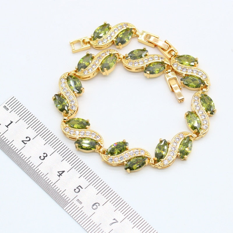 Green Peridot Gold Plated Jewelry Sets