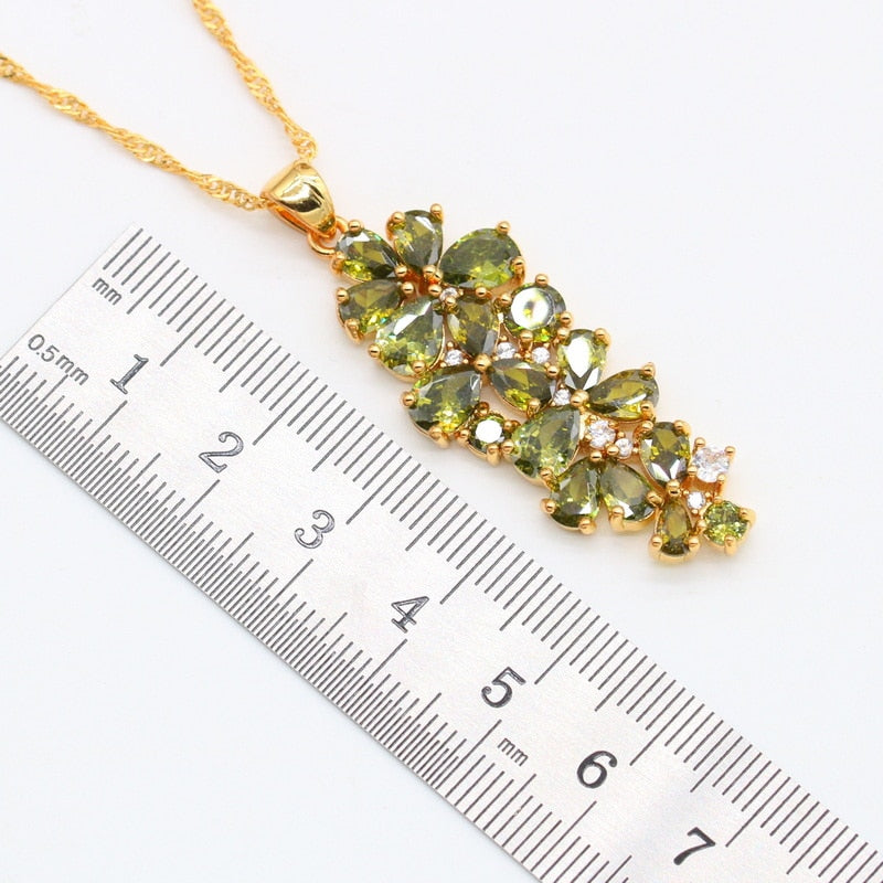 Green Peridot Gold Plated Jewelry Sets