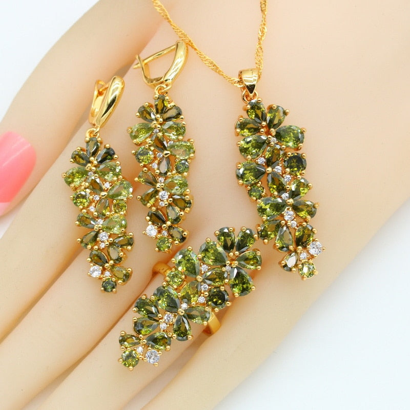 Green Peridot Gold Plated Jewelry Sets