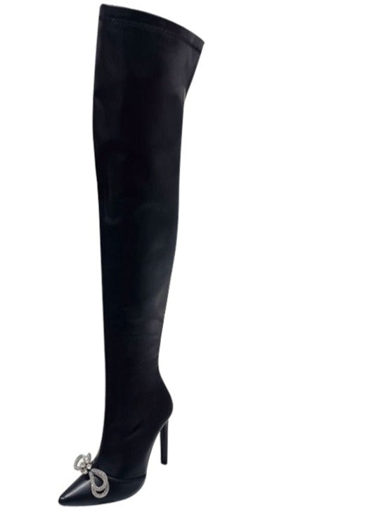 V-Crystal Butterfly-knot Zipper High Heels Over the Knee Boots