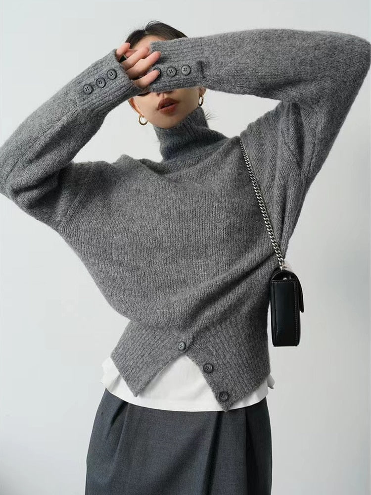 VIVIANNA Irregular Button Design Pullover Knitted Sweater