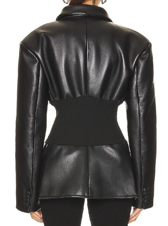 Unique City PU Faux Leather Tight Suit Jacket