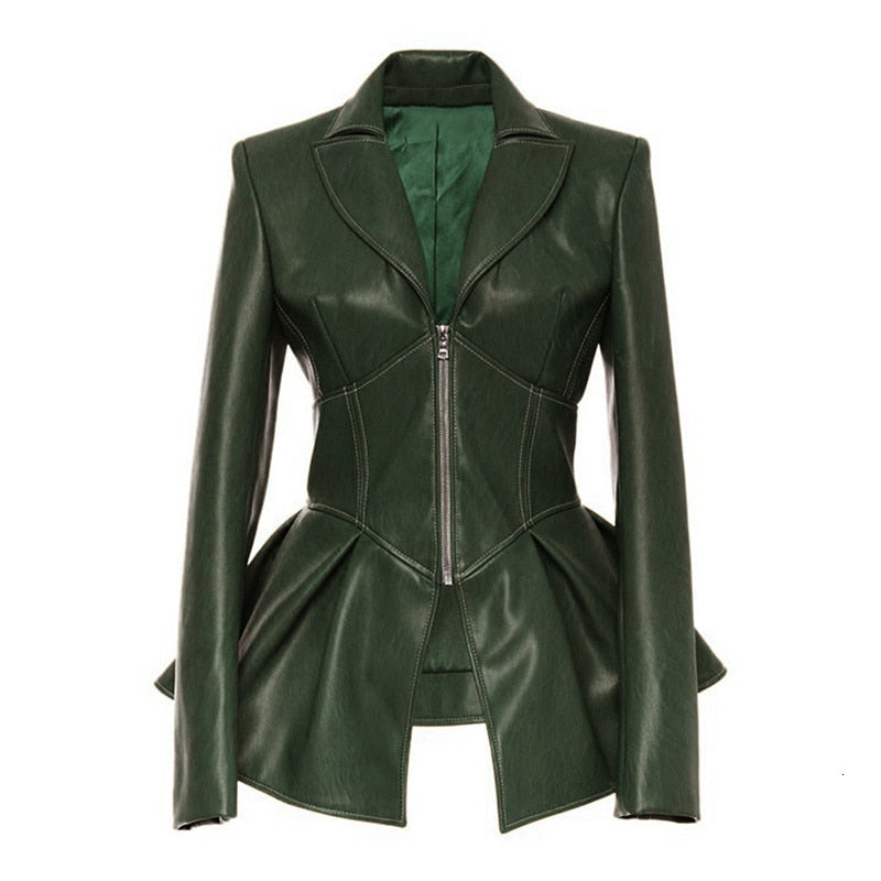 Dressy PU Leather Patchwork Zipper Jacket