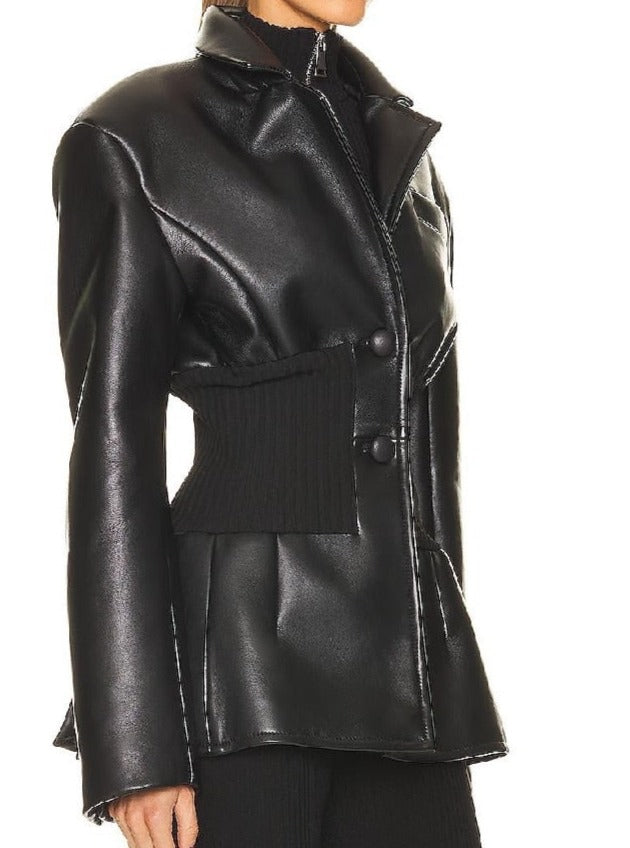 Unique City PU Faux Leather Tight Suit Jacket