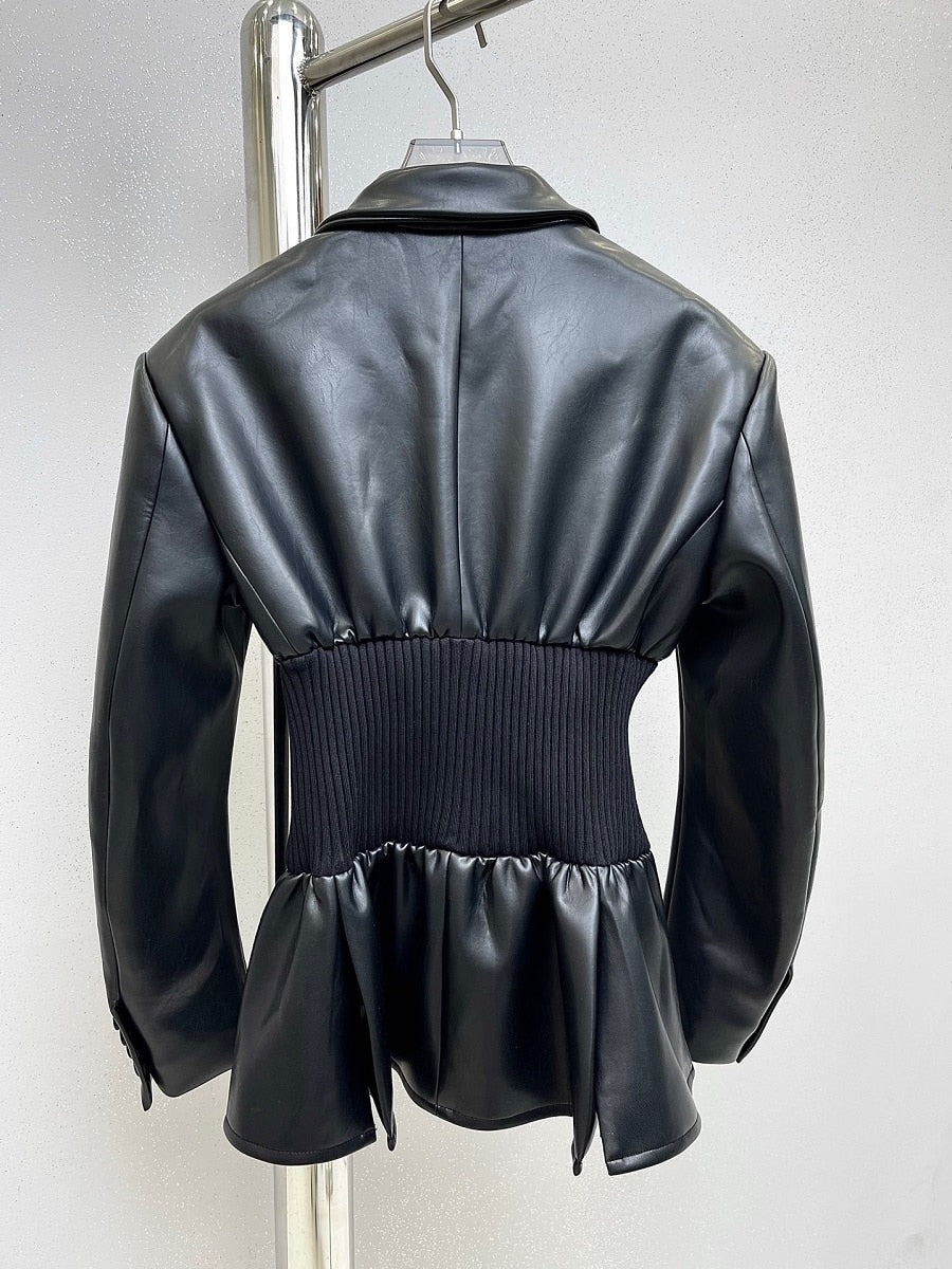 Unique City PU Faux Leather Tight Suit Jacket