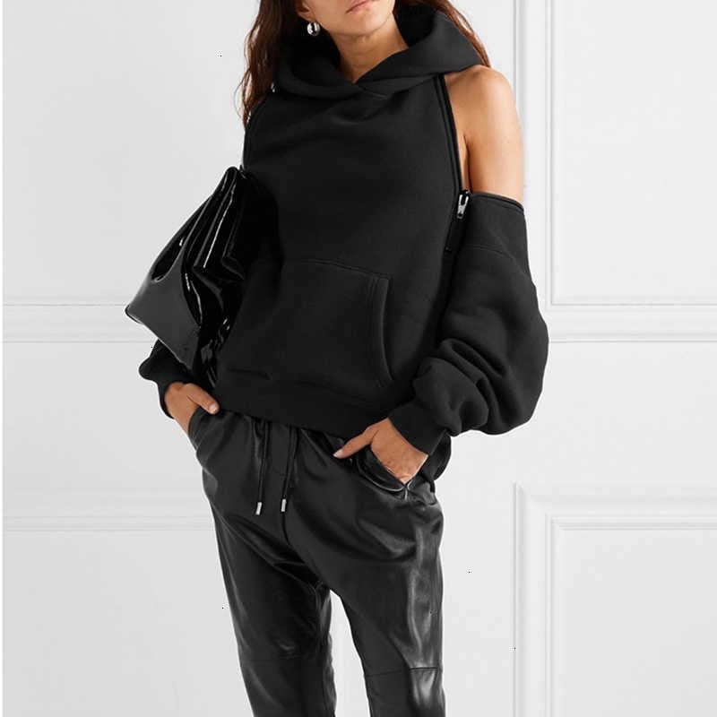 Zip 2 Ways Wear Sweatshirts Backless Off Shoulder Hoodies