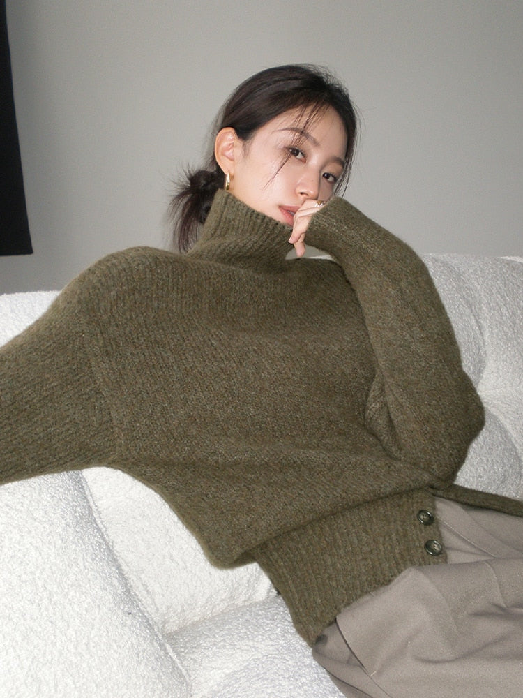 VIVIANNA Irregular Button Design Pullover Knitted Sweater