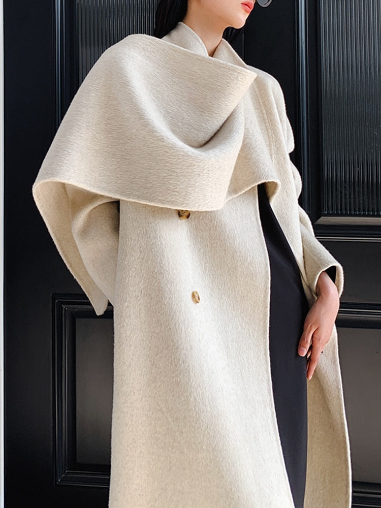 Double-sided Woolen Belt Shawl Scarf Collar Solid Color Coat