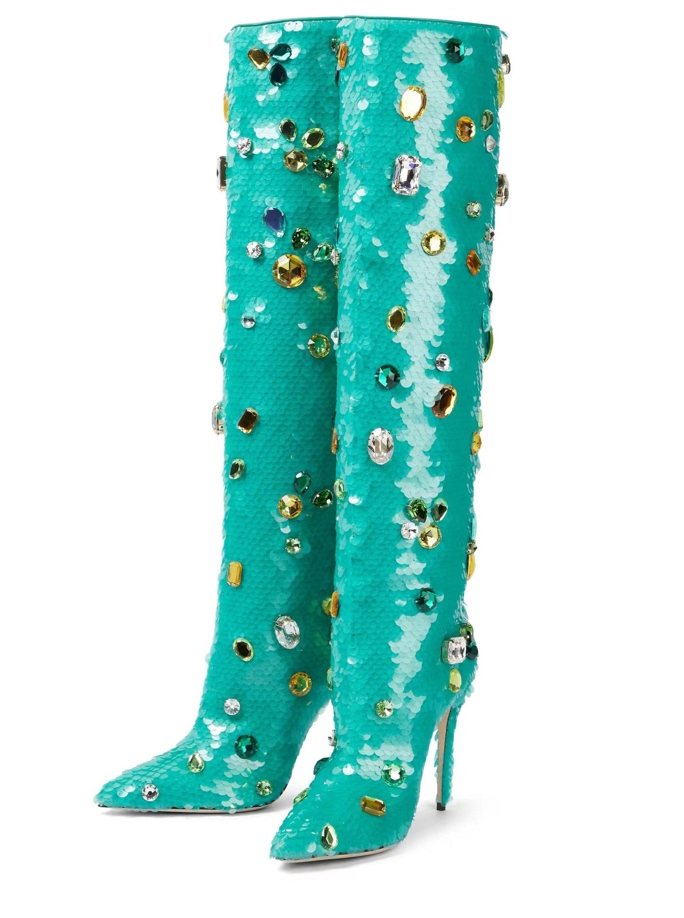 CRYSTAL MERMAID Sequined Cloth Knee-High Boots