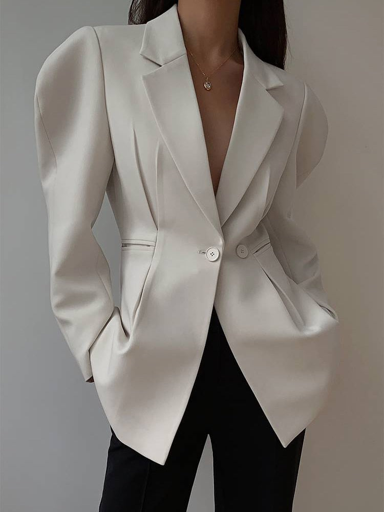 Notched Collar Solid Minimalist Blazers