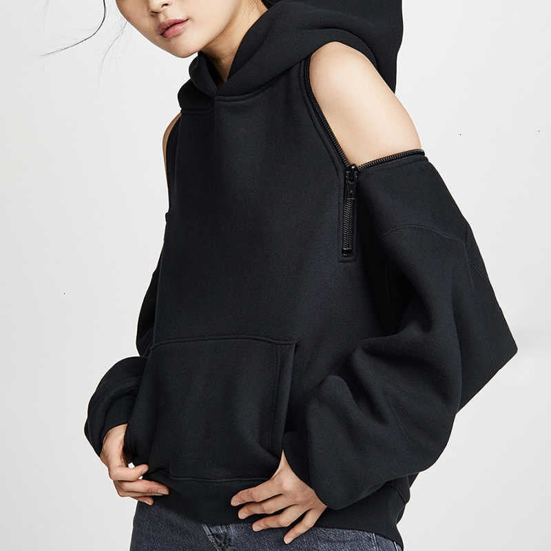 Zip 2 Ways Wear Sweatshirts Backless Off Shoulder Hoodies