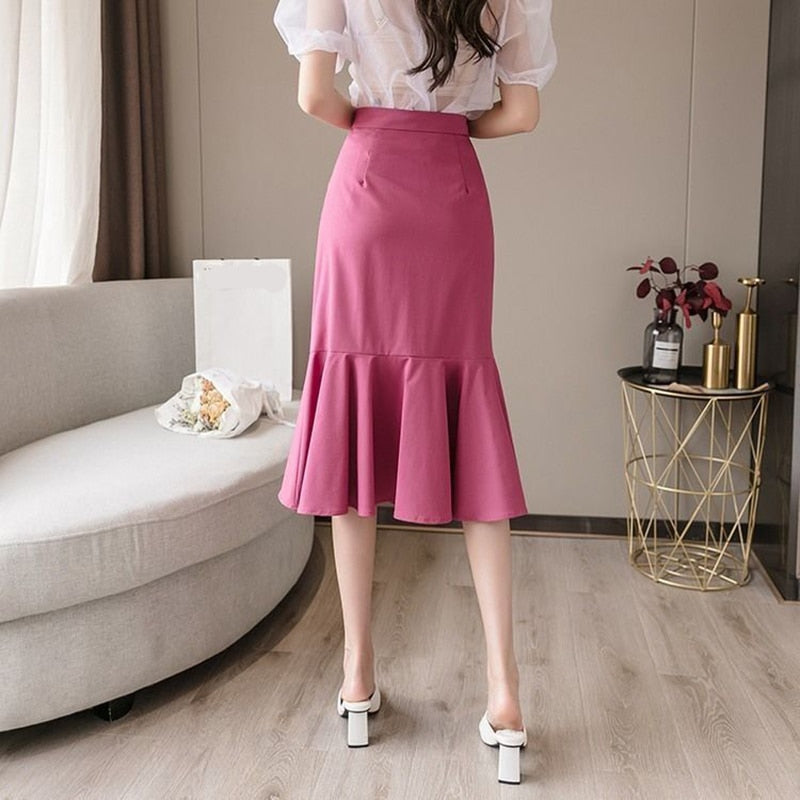 Asymmetrical High-waisted Ruffles Long Mermaid Skirt