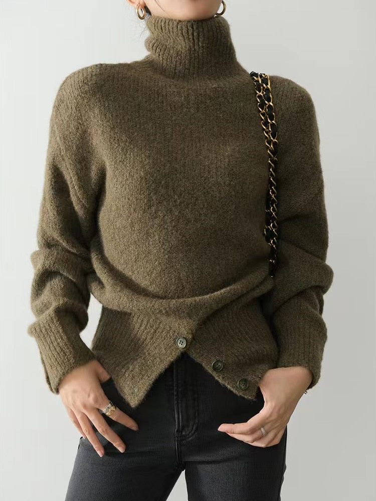 VIVIANNA Irregular Button Design Pullover Knitted Sweater