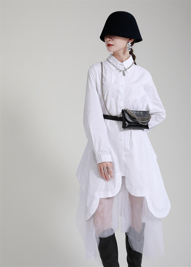 Irregular Hem Over Size Shirt Dress