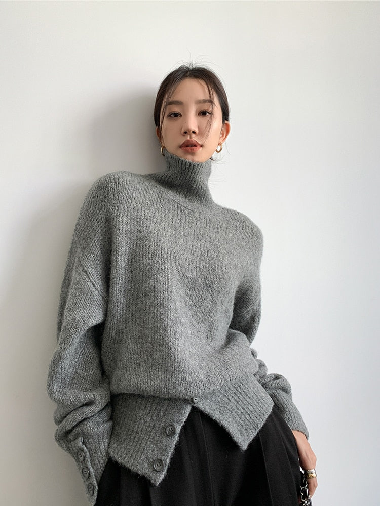 VIVIANNA Irregular Button Design Pullover Knitted Sweater