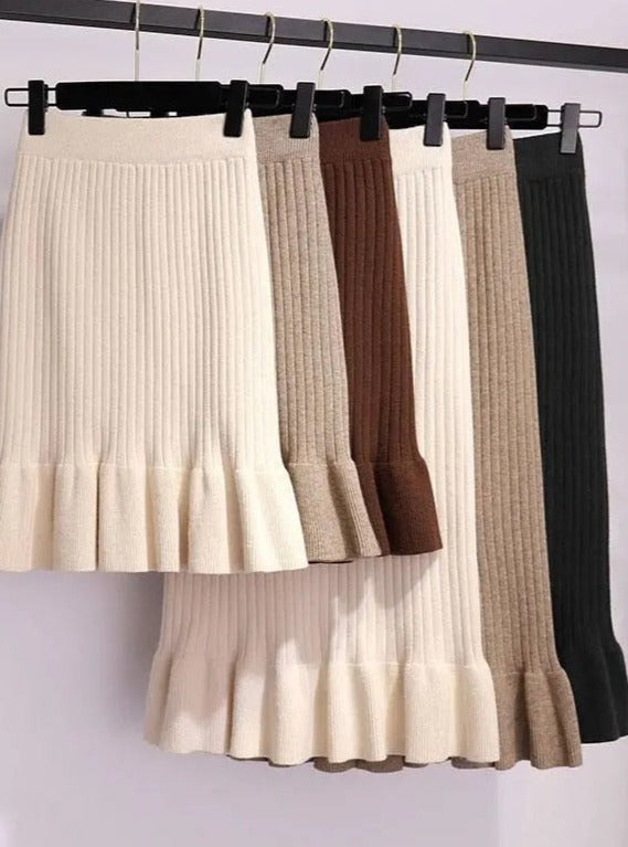 Solid Elastic Mermaid Knitting Ribbed Skirt