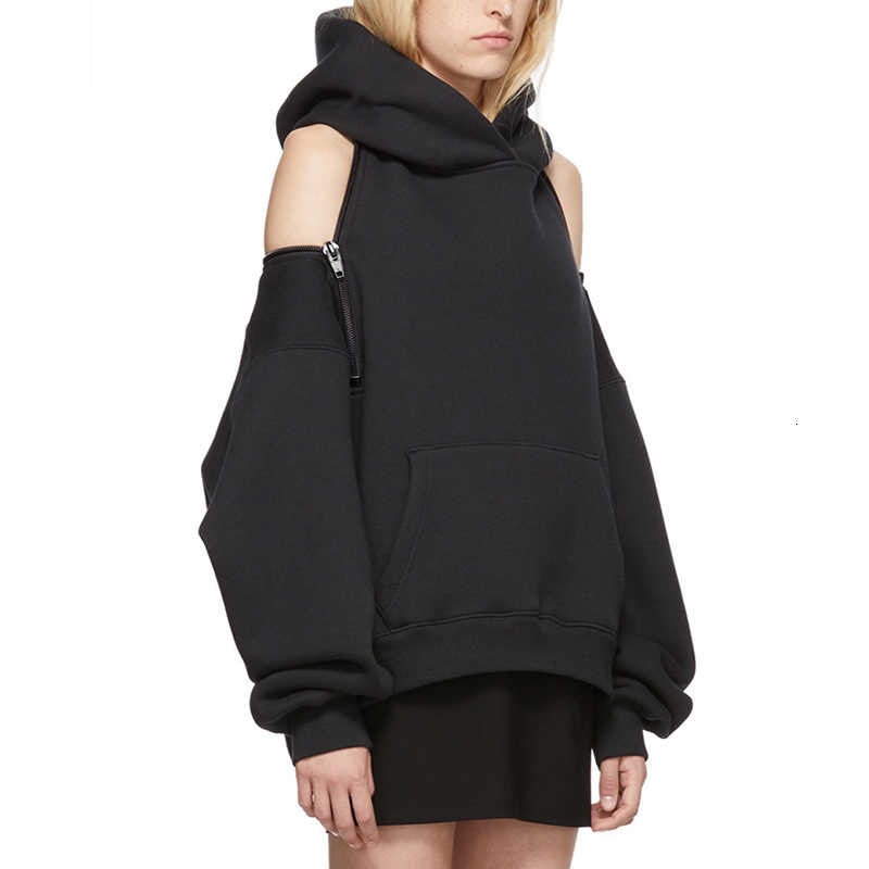 Zip 2 Ways Wear Sweatshirts Backless Off Shoulder Hoodies