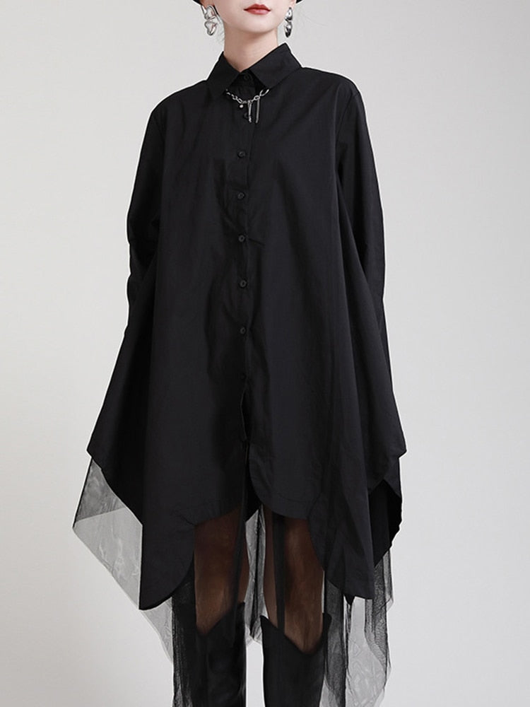 Irregular Hem Over Size Shirt Dress