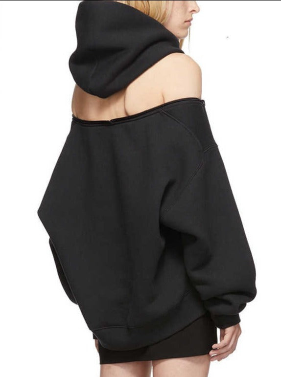 Zip 2 Ways Wear Sweatshirts Backless Off Shoulder Hoodies