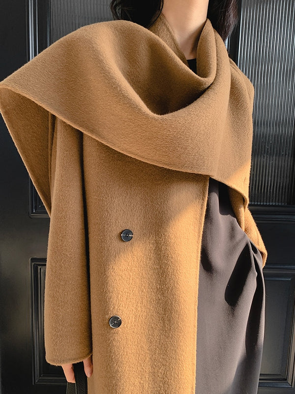 Double-sided Woolen Belt Shawl Scarf Collar Solid Color Coat